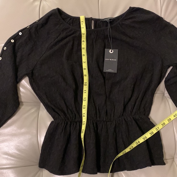 Lucky Brand Top S Black Jacquard Cold Shoulder Ruched 3/4 Sleeve Women’s NWT - Picture 5 of 11